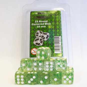Set 15 kostek 16mm klasické - zelené glitter