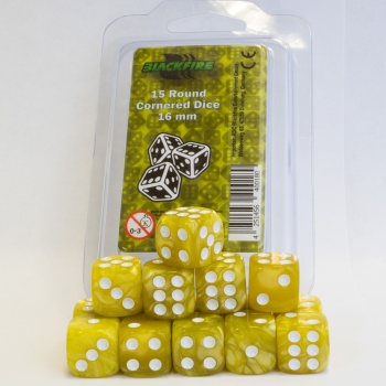 Set 15 kostek 16mm klasické - žluté mramor
