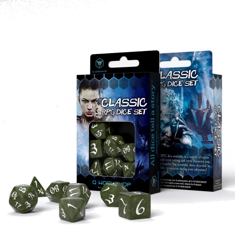 Sada RPG kostek - Olive & White