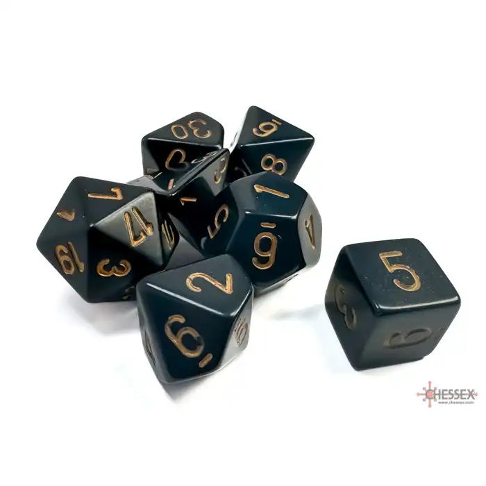 Set 7 RPG kostek - černé se zlatými čísly