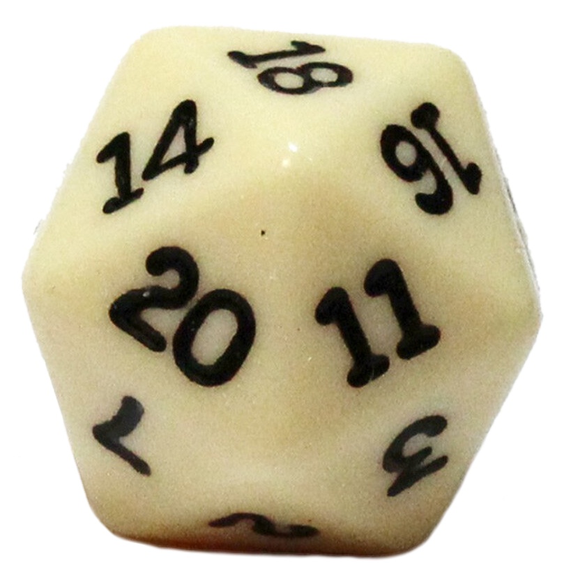 Kostka dvacetistěnná (D20) - slonová kost/černá (20mm)