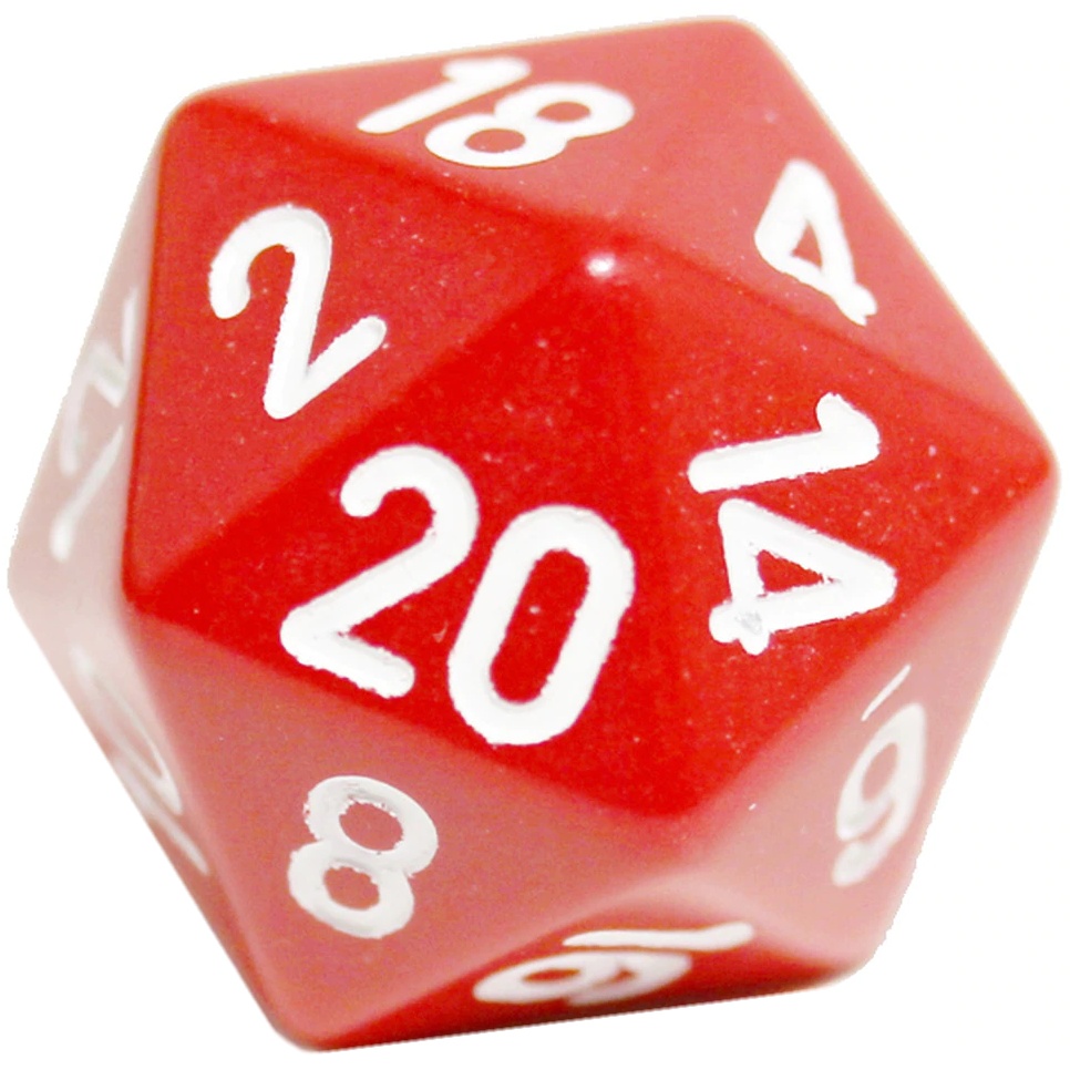 Kostka dvacetistěnná (D20) - červená/bílá (20mm)