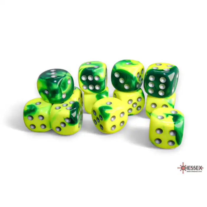 Sada kostek D6 16mm (12ks) žluto-zelené
