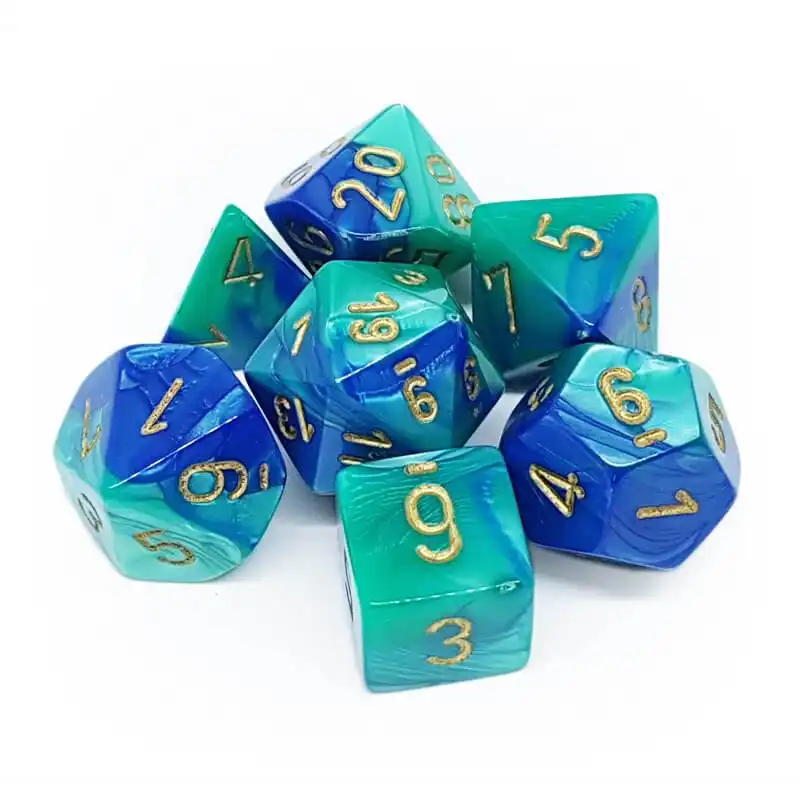 Set 7 RPG kostek - modré/tyrkysové