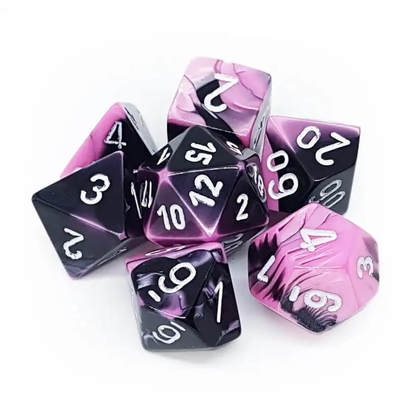 Set 7 RPG kostek - černé/růžové