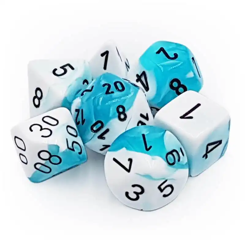 Set 7 RPG kostek - bílé/tyrkysové