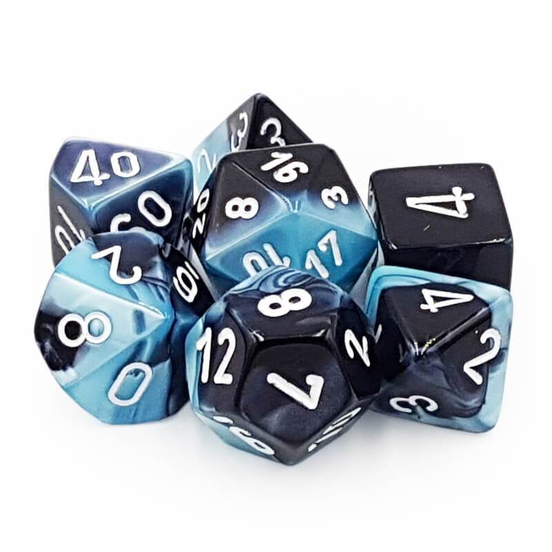 Set 7 RPG kostek - černé/tyrkysové