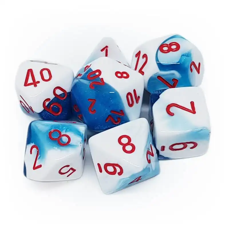 Set 7 RPG kostek - bílé/modrý třpyt