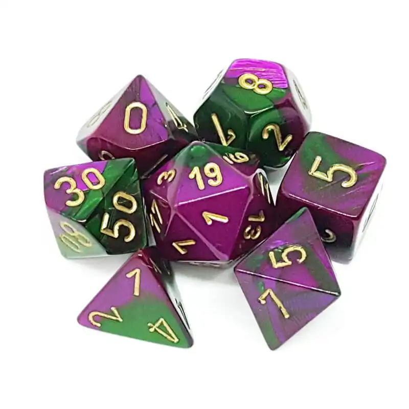 Set 7 RPG kostek - zelené/fialové
