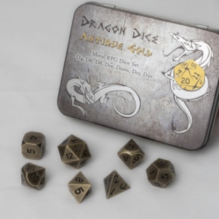 Sada kovových kostek Dragon Dice - Antique Gold