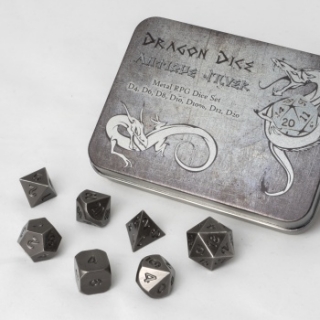 Sada kovových kostek Dragon Dice - Antique Silver