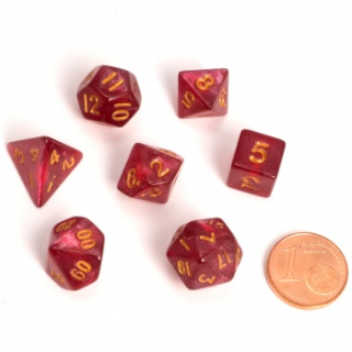 Set 7 malých RPG kostek v tubě - Marbled Red