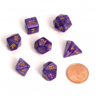 Set 7 malých RPG kostek v tubě - Marbled Purple