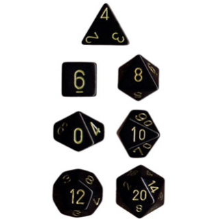 Set 7 RPG kostek - černé se zlatými čísly