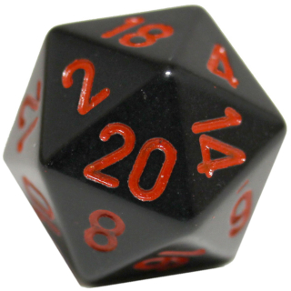 Kostka dvacetistěnná (D20) - černá/červená (20mm)