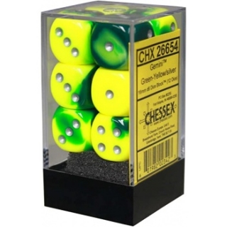 Sada kostek D6 16mm (12ks) žluto-zelené