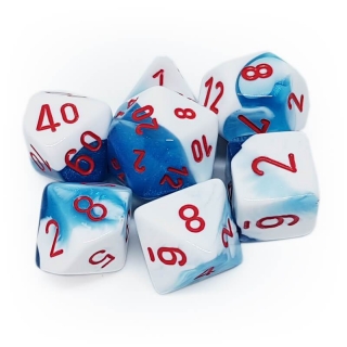 Set 7 RPG kostek - bílé/modrý třpyt