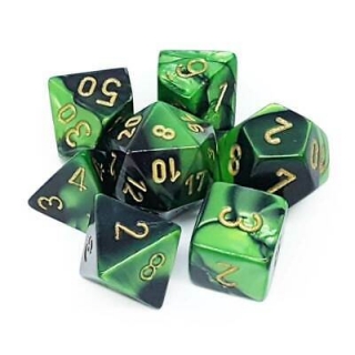 Set 7 RPG kostek - černé/zelené