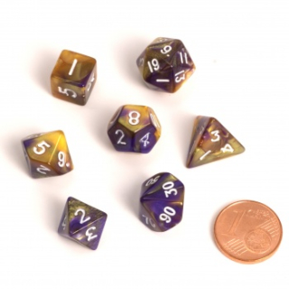Set 7 malých RPG kostek v tubě - BiColor Yellow Purple