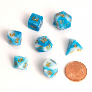 Set 7 malých RPG kostek v tubě - BiColor Blue White
