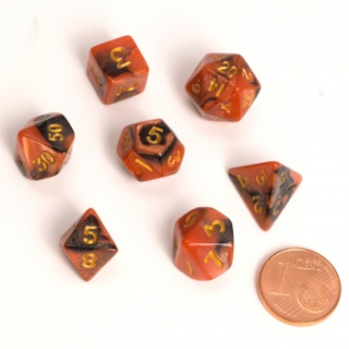 Set 7 malých RPG kostek v tubě - BiColor Black Orange