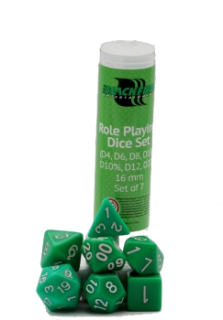 Set 7 RPG kostek v tubě - zelené